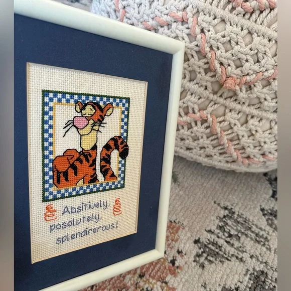 Disney Tigger Handmade Cross-Stitch Art in Cream Frame splendiferous - Picture 7 of 16